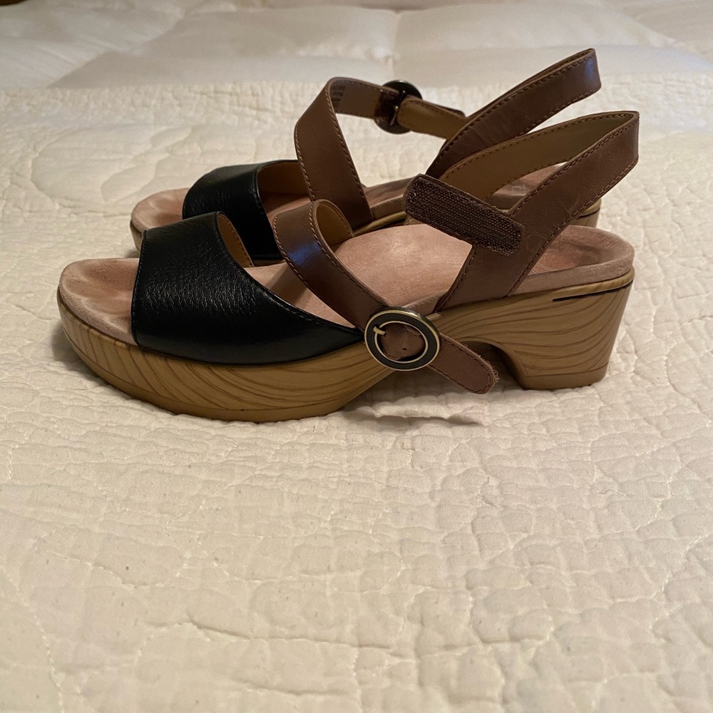 Dansko Black and Brown Sandals with Wedge Heel